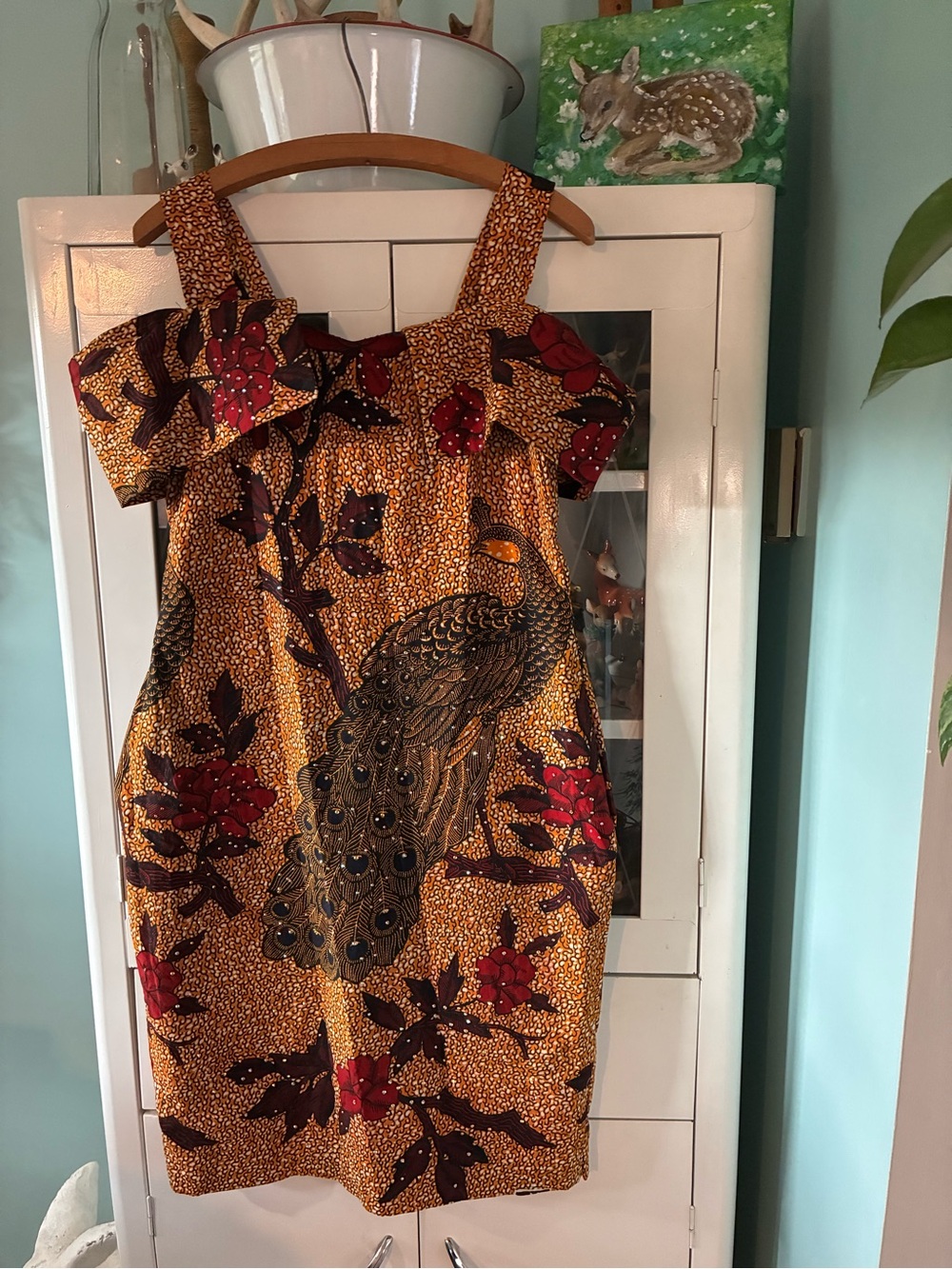 African Ankara Handmade Peacock Print Dress nwot sz M